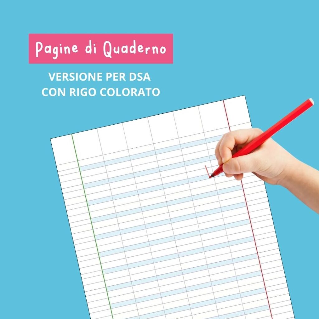 pagine di quaderno dsa con rigo colorato facilitate